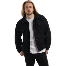 Polo State Erkek Oversize Çıt Çıt Kapamalı Cepli Siyah Peluş Ceket