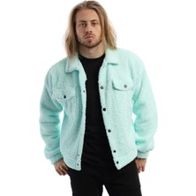 Polo State Erkek Oversize Çıt Çıt Kapamalı Cepli Mint Peluş Ceket