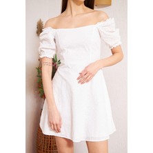 Darlin Moda Ekru Kolu Fırfırlı Brode Elbise DM1023