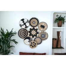 Atlas Home Art 9lu bohem hasır Duvar Tabağı Seti