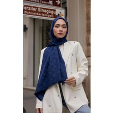 Tura Fashion Lacivert G Desen Çift Taraflı Kaşmir  Ipek Şal