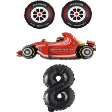 Best Parti Kırmızı Yarış Arabası Lastik Ve Siyah Rakam Folyo Balon Seti Yaş 8