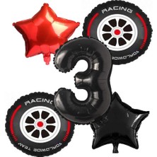Best Parti Yarış Lastiği Yıldız Ve Siyah Rakam Folyo Balon Seti Yaş 3