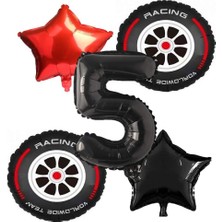 Best Parti Yarış Lastiği Yıldız Ve Siyah Rakam Folyo Balon Seti Yaş 5