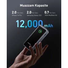 Anker Prime 12,000mAh 130W Taşınabilir Hızlı Şarj Cihazı - Çift Çıkışlı - iOS,Android, Macbook Notebook Destekli USB-C Ekranlı Powerbank - A1335 (Anker Türkiye Garantili)