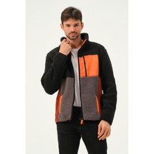 Polo State Erkek Fermuarlı Dik Yaka Parçalı Polar Ceket Siyah