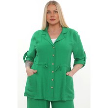 Lady Majestic Kapüşonlu Büyük Beden Viscose Ceket