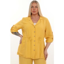 Lady Majestic Kadın Kapüşonlu Büyük Beden Hardal Viscose Ceket Konforlu Tasarım ve Çok Yönlü Kullanım