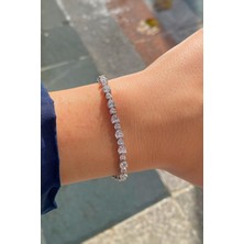 Erer Gümüş Gümüş Kalpli Su Yolu Taşlı Bileklik DY212E37