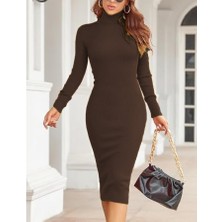 Moda Esintileri Kadın Uzun Balıkçı Yaka Midiboy Triko Elbise