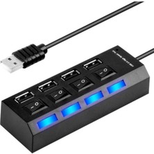 Gabble 4 Port USB Hub Çoklayıcı Çoğaltıcı 4 Lü Usp Pc Kablosu Ledli Işıklı Anahtarlı 2.0