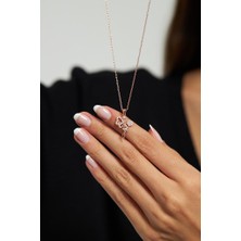 Roza Silver Zirkon Taşlı Rose Kalpli Aşk Perisi Gümüş Kolye