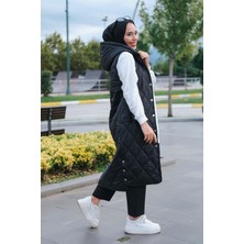 Minel Kadın Taba Kapüşonlu Kapitone Yelek MNL-023Y Siyah