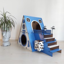 Seventeen Design Mavi Bungalov Kedi Evi, Bungalov Kedi Yuvası, Kedi Evi, Kedi Yuvası, Kedi Oyun Alanı