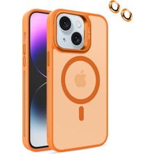 Gpack Apple iPhone 15 Plus Kılıf Magsafeli Standlı Sert Mika + Lens Koruyucu + Nano Turuncu