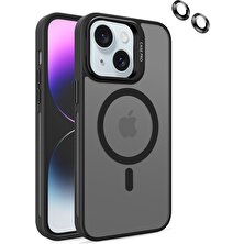 Gpack Apple iPhone 15 Kılıf Magsafeli Standlı Sert Mika + Lens Koruyucu + Nano Siyah