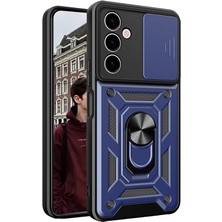 Case Street Samsung Galaxy A25 Kılıf Sert Silikon Tank Aramid Sürgülü Vega Yüzüklü Lacivert