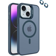 Dlrcase Apple iPhone 15 Kılıf Magsafeli Standlı Sert Mika + Lens Koruyucu + Nano Lacivert