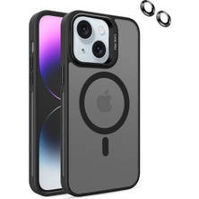 Case Street Apple iPhone 15 Plus Kılıf Magsafeli Standlı Sert Mika + Lens Koruyucu + Nano Siyah