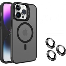 Case Street Apple iPhone 15 Pro Max Kılıf Magsafeli Standlı Sert Mika + Lens Koruyucu + Nano Siyah