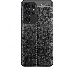 Smcase Samsung Galaxy S24 Ultra Kılıf Niss Silikon Kamera Korumalı Deri Görünümlü Siyah