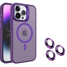 Case Street Apple iPhone 14 Pro Max Kılıf Magsafeli Standlı Sert Mika + Lens Koruyucu + Nano Derin Mor