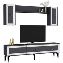 Cantek Dizayn Selen Tv Ünitesi Takımı Antrasit-Beyaz
