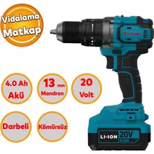 CATPOWER Tek Akülü 4.0 Ah Li-Ion Batarya 20 Volt Çift Vitesli 2.0 Ah Darbeli Vidalama Kömürsüz 13 mm Mandren