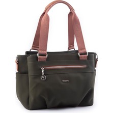 Nas Bag Kadın Çanta Omuz El ve Çapraz Çanta Çok Gözlü Yeşil Taba Buzzy  (En:37 cm ; Boy:24 cm )