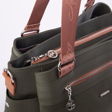 Nas Bag Kadın Çanta Omuz El ve Çapraz Çanta Çok Gözlü Yeşil Taba Buzzy  (En:37 cm ; Boy:24 cm )