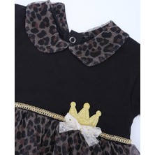 Bebelop Kız Bebek Çocuk Leopar Desenli Puanlı Tüllü Çıtçıtlı Body Elbise