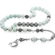 Gümüş Hediye Al Kararmaz Metal Püsküllü Küre Kesim Kişiye Özel Isim Yazılı Larimar Doğaltaş Tesbih