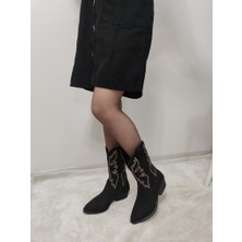 Çiğdem Kundura Sage Süet Fermuarlı Kadın  Kovboy Bot - Siyah - 40