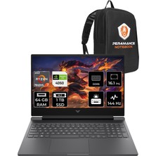 HP Victus 16 AMD Ryzen 7 7840HS 64GB 1TB SSD RTX4050/6GB 144Hz 16.1" FHD FDOS Taşınabilir Bilgisayar & PER4 Çanta 892P9EAPN341