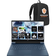 HP Victus 16 AMD Ryzen 7 7840HS 64GB 256GB SSD RTX4070/8GB 144Hz 16.1" FHD W11H Taşınabilir Bilgisayar & PER4 Çanta 8W8A7EAPN397