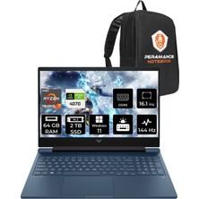 HP Victus 16 AMD Ryzen 7 7840HS 64GB 2TB SSD RTX4070/8GB 144Hz 16.1" FHD W11P Taşınabilir Bilgisayar & PER4 Çanta 8W8A7EAPN448