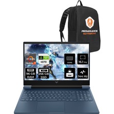 HP Victus 16 AMD Ryzen 7 7840HS 96GB 256GB SSD RTX4070/8GB 144Hz 16.1" FHD FDOS Taşınabilir Bilgisayar & PER4 Çanta 8W8A7EAPN355
