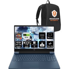 HP Victus 16 AMD Ryzen 7 7840HS 96GB 1TB SSD RTX4070/8GB 144Hz 16.1" FHD W11P Taşınabilir Bilgisayar & PER4 Çanta 8W8A7EAPN453