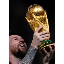 Turansoy Craft 30 cm Boy Dünya Kupası Gold Kaplama Gerçek Boyut Messi Qatar Futbol (Prenium Ürün)