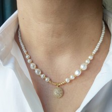Devi Fashion Altın Kaplama Zirkon Taşlı Özel Tasarım Bombeli Kolye
