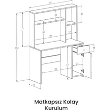 Montenero Çalışma Masası Parlak Beyaz Kitaplıklı Raflı Masa