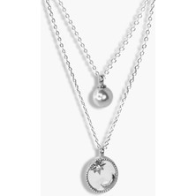 Jewel By Aila Noche Ay Yıldız Incili Altın Kaplama Kadın Gümüş Çift Kolye