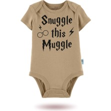 Mahfel 2'li Organik"snuggle This Muggle" Baskılı Kısa Kollu Bebek Body Zıbın  KISA-EKRU-KAHVE719-796