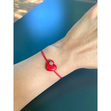 Atelier Çağla Nazar Boncuklu Murano Cam Kırmızı Kalp Bileklik