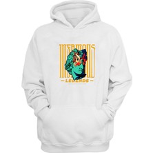 The Wert  Legends Alevli Gözler Baskılı Beyaz Normal Kalıp Şardonlu Kalın Sweatshirt