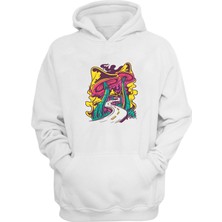 The Wert  Mushroom Road Baskılı Beyaz Normal Kalıp Şardonlu Kalın Sweatshirt