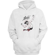 The Wert  Thanks Skateboard Baskılı Beyaz Normal Kalıp Şardonlu Kalın Sweatshirt
