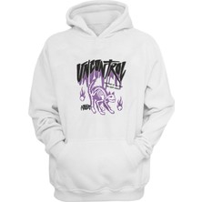 The Wert  Uncontrol Cat Baskılı Beyaz Normal Kalıp Şardonlu Kalın Sweatshirt