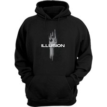 The Wert  Illusıon Baskılı Siyah Normal Kalıp Şardonlu Kalın Sweatshirt