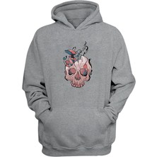 The Wert  Mushroom Skull Baskılı Gri Normal Kalıp Şardonlu Kalın Sweatshirt